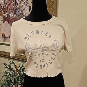 Beige Denmark Copenhagen Graphic Crop Top